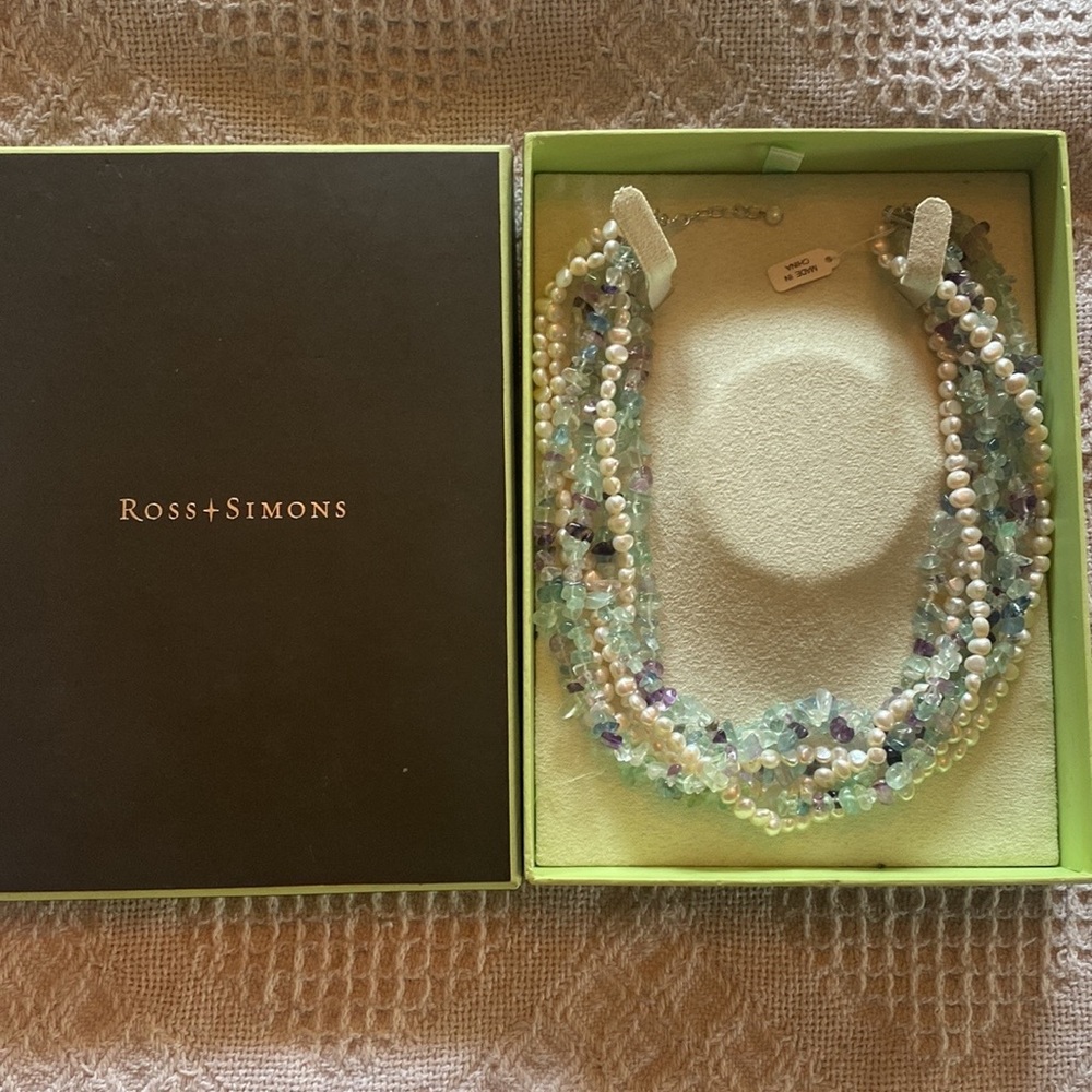 Ross-Simons SS multi strand pearl and fluorite necklace
